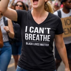 Black Lives Matter I Can't Breathe V Neck Tee‎ Shirt Size Small New